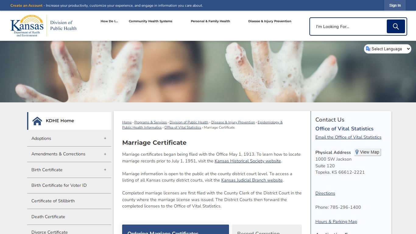 Marriage Certificate | KDHE, KS - Kansas